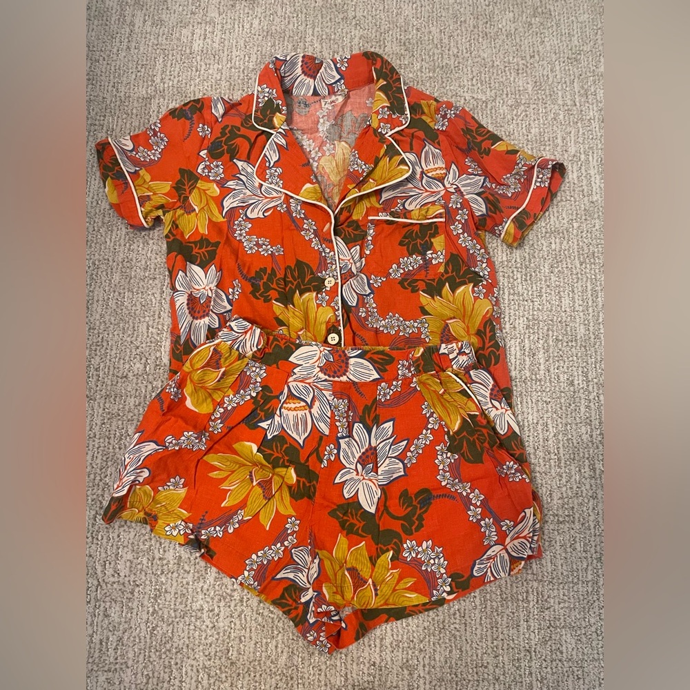 Faherty Orange Floral Button-Down Top